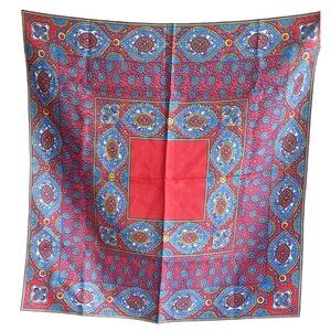 Large Square Scarf Made in Japan Floral Theme Red Blue Mini Flowers Vintage Acce